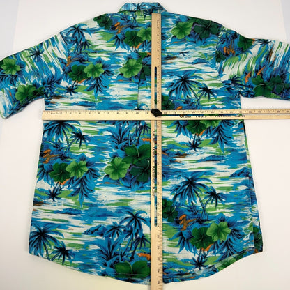 Vintage 90s Bruno Hawaiian Button Front Shirt Blue Beach Short Sleeve M Medium
