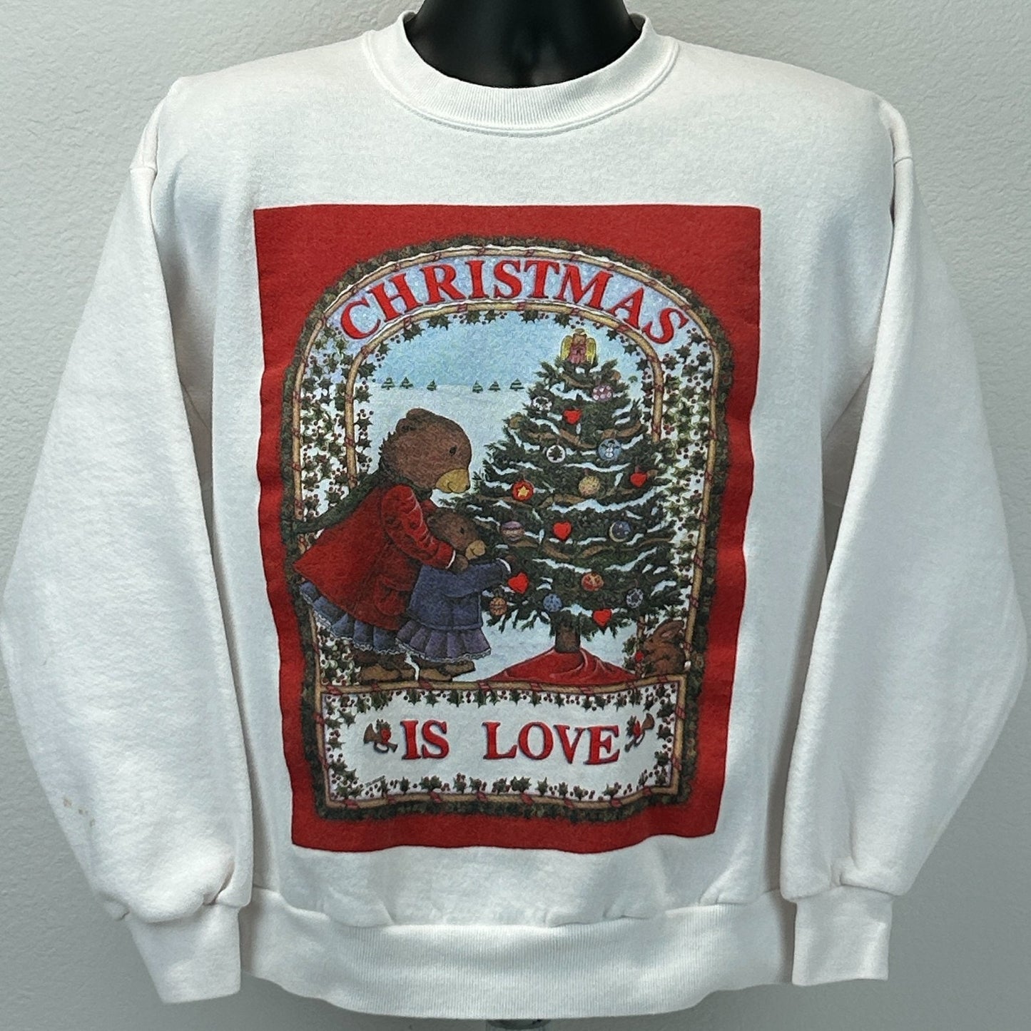 Vintage 90s Christmas Is Love Sweatshirt Laura Trayser USA White Unisex M Medium