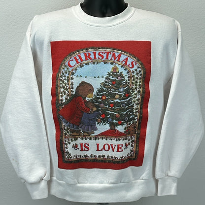 Vintage 90s Christmas Is Love Sweatshirt Laura Trayser USA White Unisex M Medium