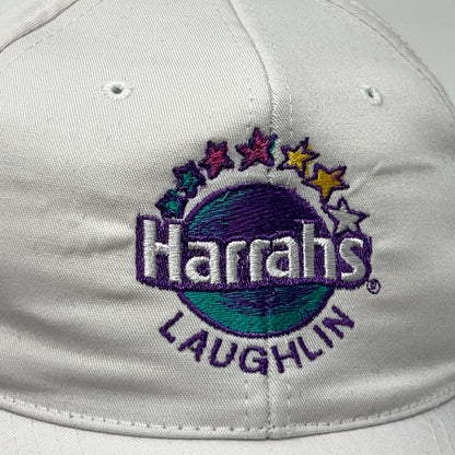 Vintage Harrah's Laughlin Casino Hat Baseball Cap White Snapback Logo Nevada