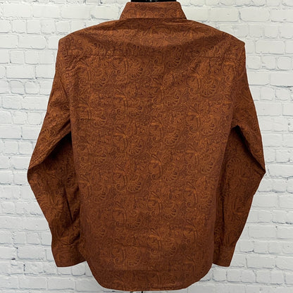 Consequence Shirt Mens M Medium Rust Orange Paisley Stretch Button Front