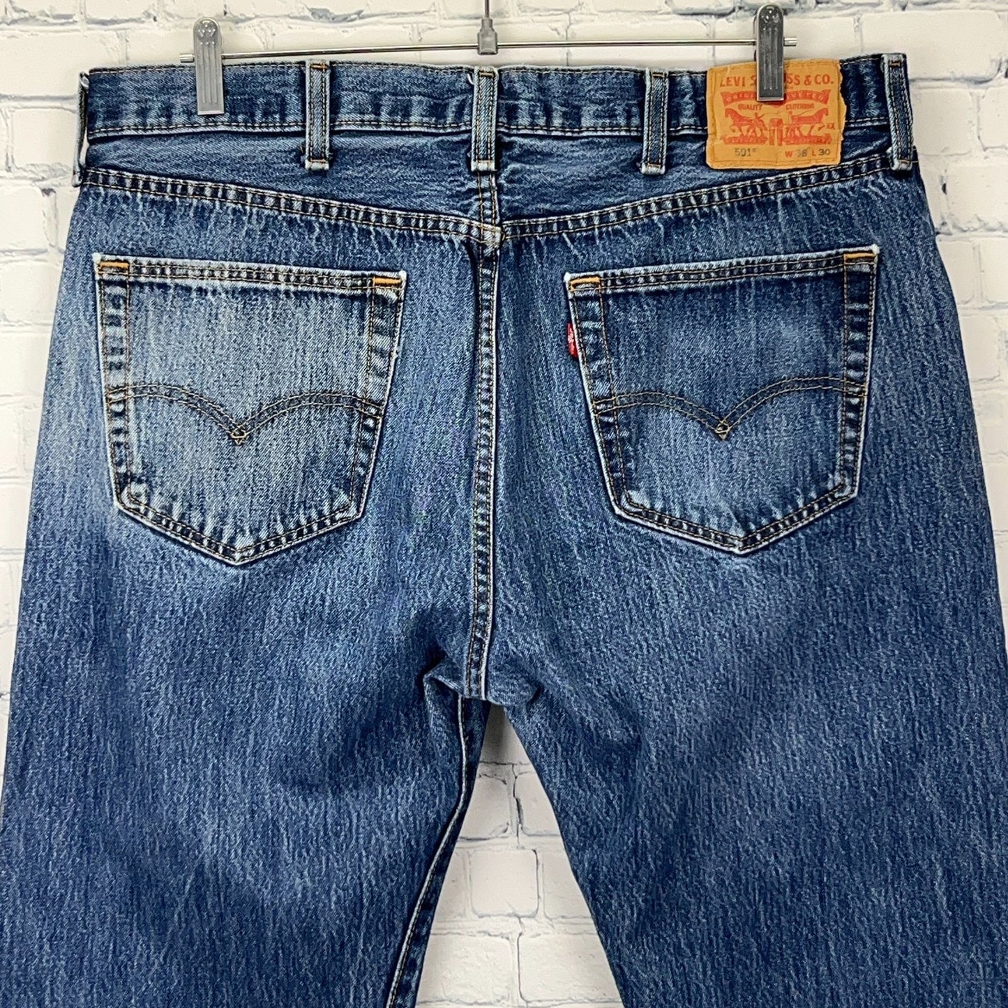 Levis 501 Button Fly Jeans Straight Fit Five Pockets Denim 0115 Blue Mens 38x29