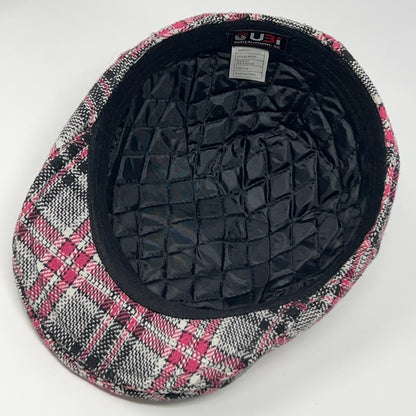 UBI Wool Blend Plaid Flat Cap Hat Ivy Newsboy Cabbie Driving Pink 57cm M Medium