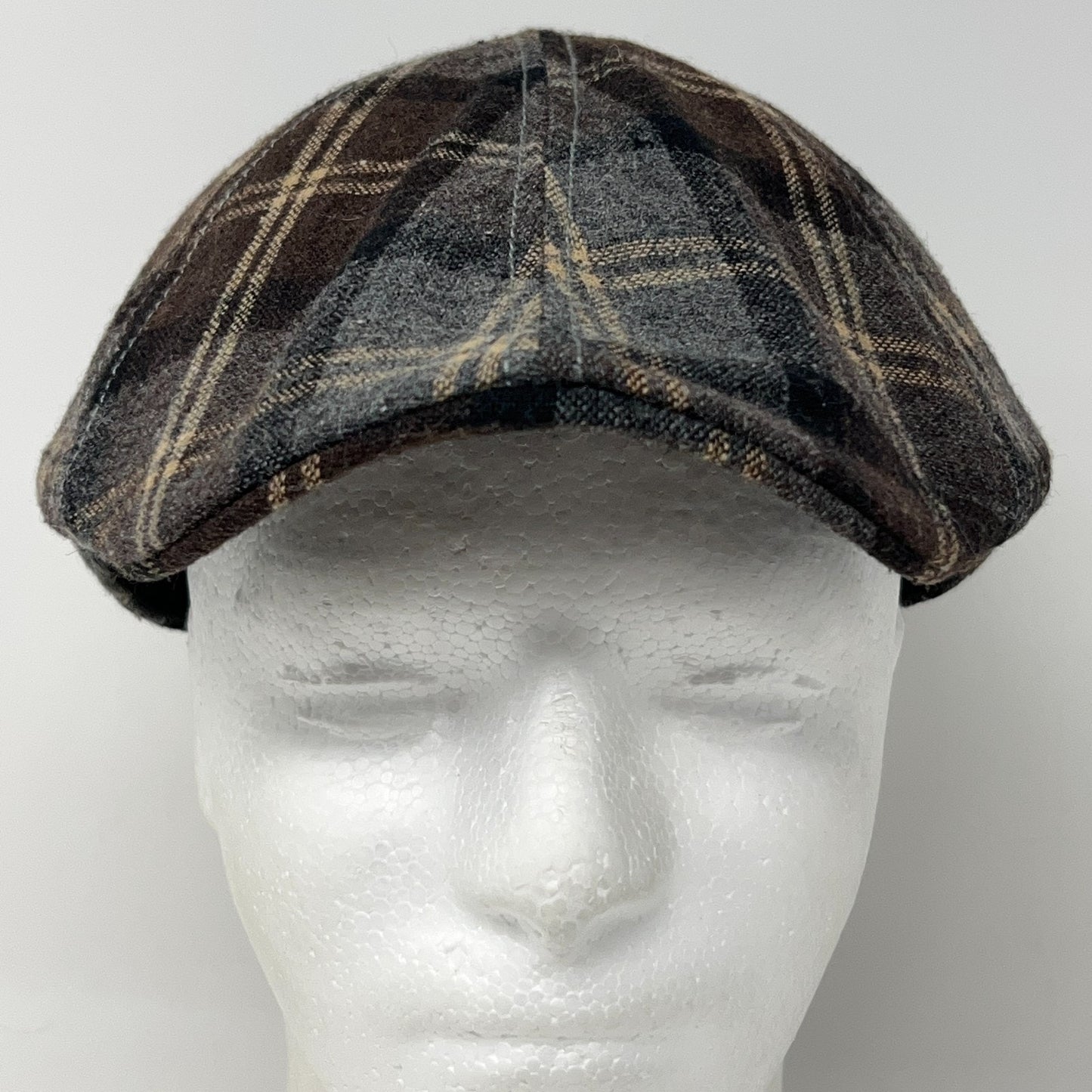 Wool Blend Tweed Plaid Flat Cap Hat Ivy Newsboy Cabbie Driving Scally Brown L-XL