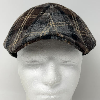 Wool Blend Tweed Plaid Flat Cap Hat Ivy Newsboy Cabbie Driving Scally Brown L-XL