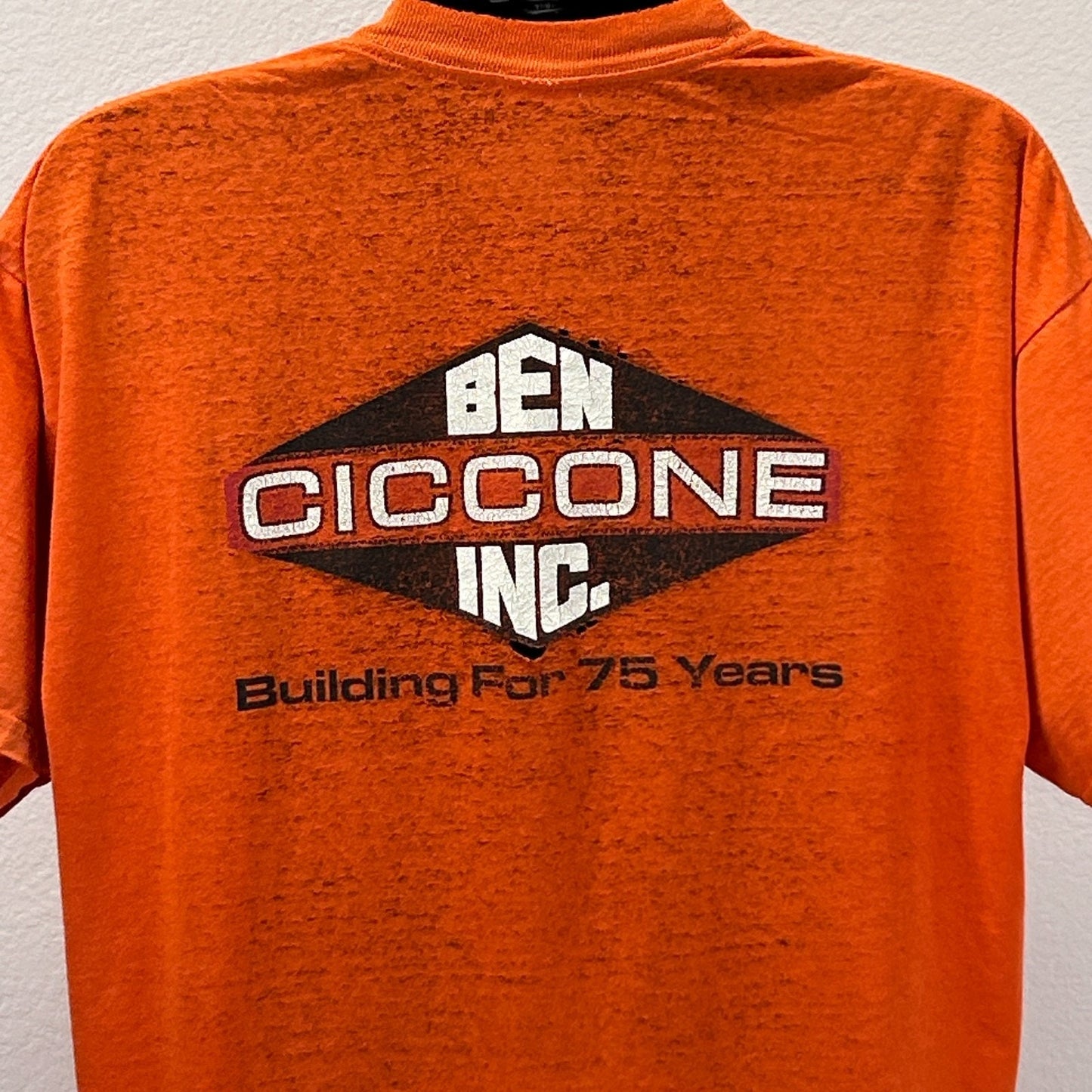 Vintage Distressed Ben Ciccone Inc T Shirt Mens XL X-Large Orange Construction