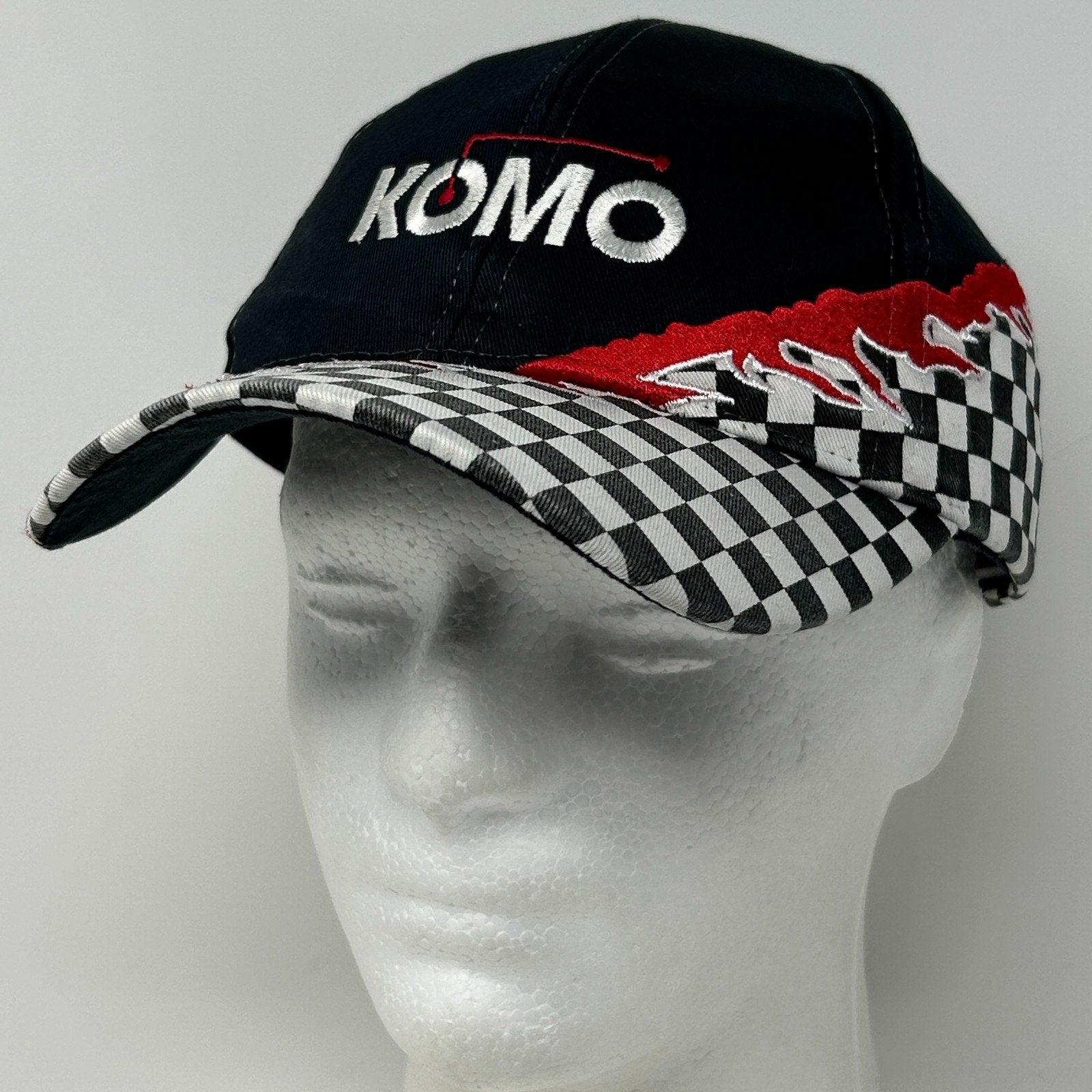 Vintage 90s Komo Machine Inc Hat Baseball Cap Machinist 6 Panel Strapback Black - Neon Vintage