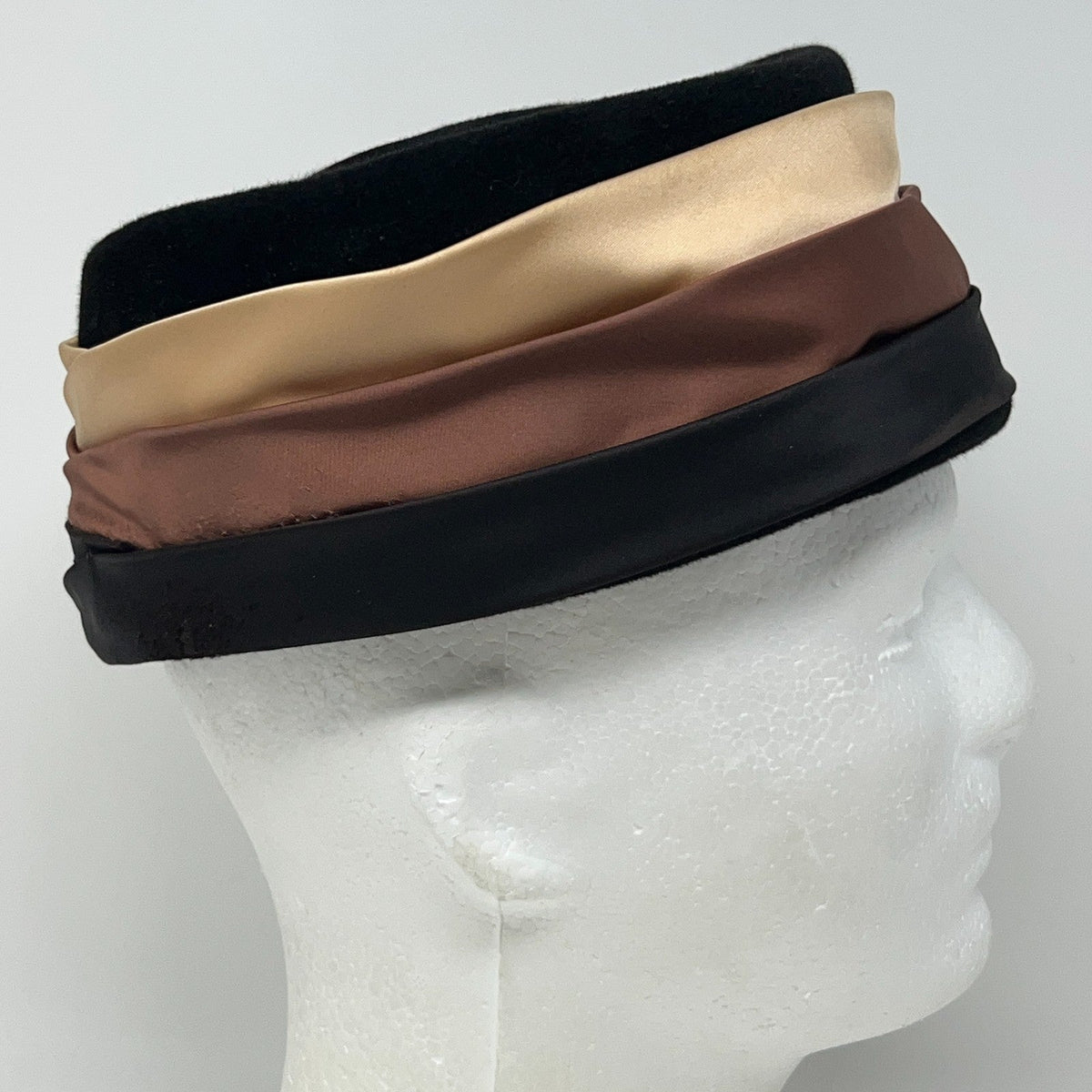 Vintage 50s 60s Merrimac Lady Ann Black Velour Pillbox Hat Womens Medium 58cm