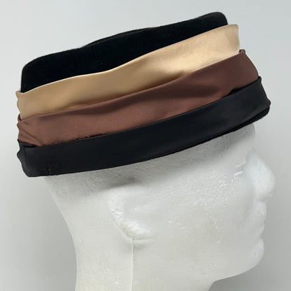 Vintage 50s 60s Merrimac Lady Ann Black Velour Pillbox Hat Womens Medium 58cm