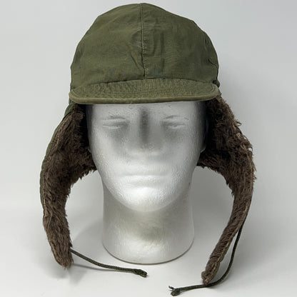 Vintage 1950s US Army M-1951 Field Pile Cap Hat Korean War Olive Green Ear Flaps