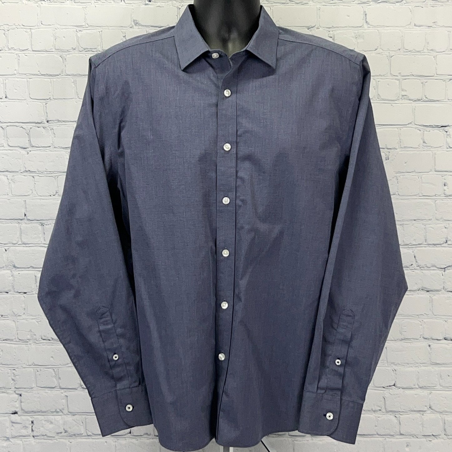 UNTUCKit Orville Regular Fit Button Front Shirt Mens L Large Blue Wrinkle Free