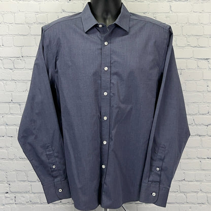 UNTUCKit Orville Regular Fit Button Front Shirt Mens L Large Blue Wrinkle Free