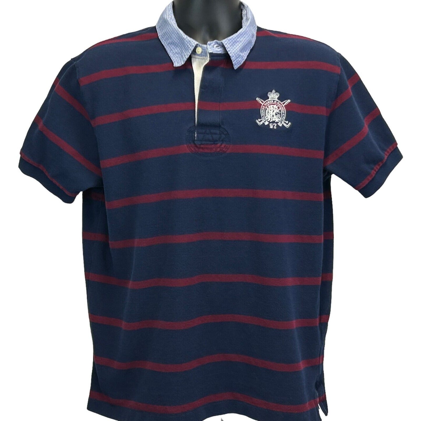 Camisa de rugby a rayas de Polo Ralph Lauren con escudo grande de PRL Saddle Maker para hombre, azul y rojo