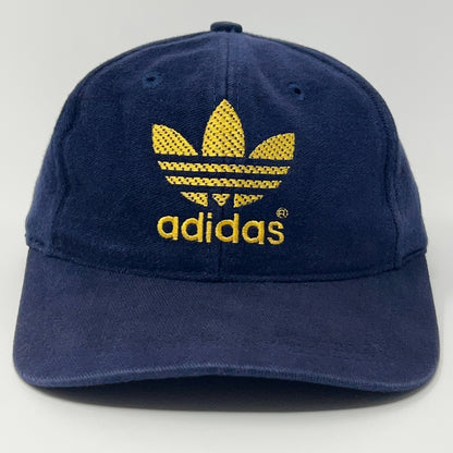 Navy Adidas Trefoil Cap with Gold Logo, Front View, Adjustable Fit for Casual Style
