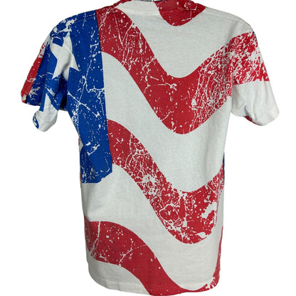 American Flag All Over Print Vintage 90s T Shirt Large AOP USA Made Mens White