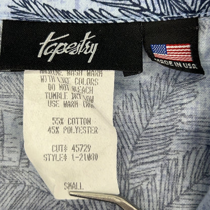 Vintage 90s Tapestry Hawaiian Camp Shirt Button Front USA Blue Womens S Small