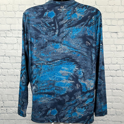 Realtree Aspect Fishing T Shirt Long Sleeve Fisherman AOP Blue Tee Mens L Large