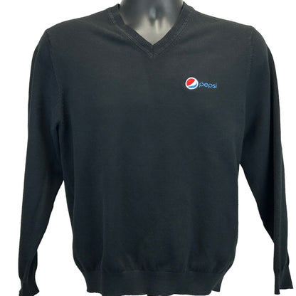 Pepsi Cola V-Neck Sweater Small Soda Soft Drink Long Sleeve Lands End Mens Black