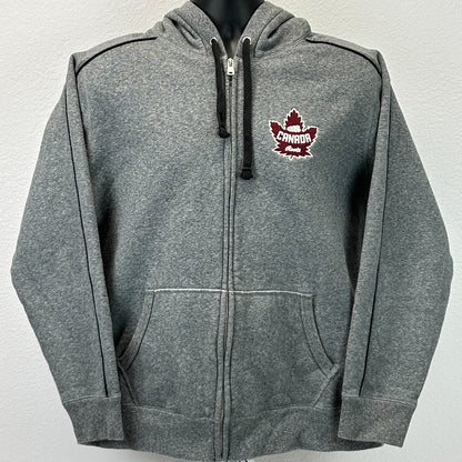 Roots is Canada Hoodie Hooded Sweatshirt Full Zip Maple Leaf Gray Mens L Large