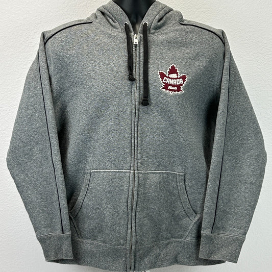 Roots is Canada Hoodie Hooded Sweatshirt Full Zip Maple Leaf Gray Mens L Large