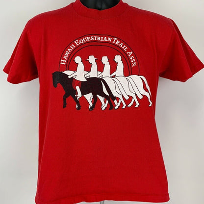 Camiseta vintage de los años 80 de la Asociación Ecuestre de Hawái para hombre, color rojo, talla mediana