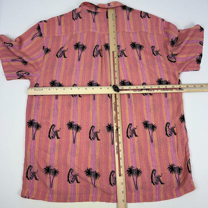 Lost Enterprises Hawaiian Camp Shirt Mens M Medium Pink Pin Up Girl Surfer Skate