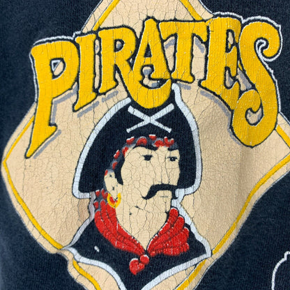 Pittsburgh Pirates Vintage 90s T Shirt Medium MLB Baseball Flip Cuffs Mens Black
