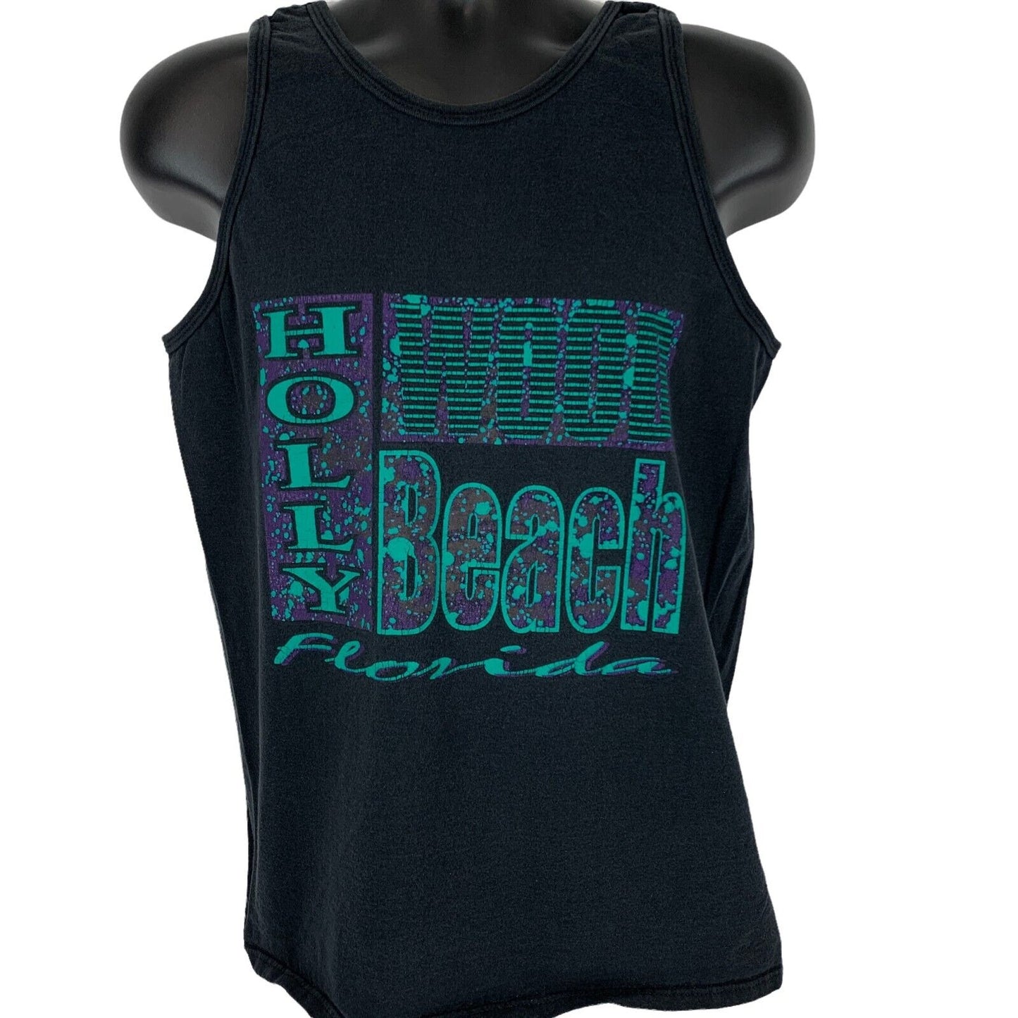 Camiseta sin mangas vintage de Hollywood Beach Florida, talla mediana, para surfear, para hombre, color negro