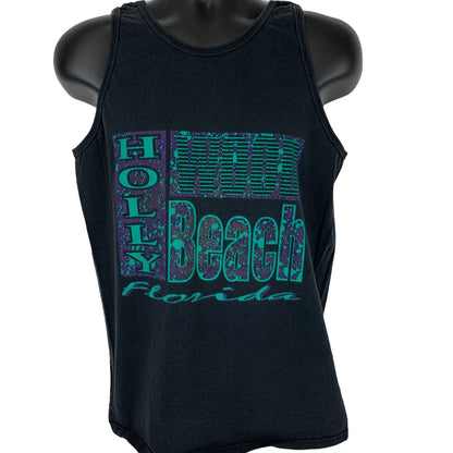 Hollywood Beach Florida Vintage Tank Top Medium 90s Surfing T Shirt Mens Black