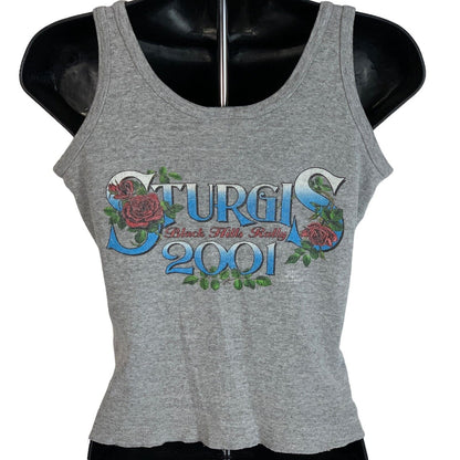 Vintage Sturgis Bike Rally Womens Tank Top Small Y2Ks 2001 Motorcycle Shirt Gray