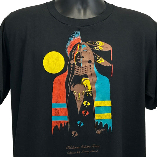 Oklahoma Indian Artist Larry Hood Vintage 80s T Shirt Large American Mens Black