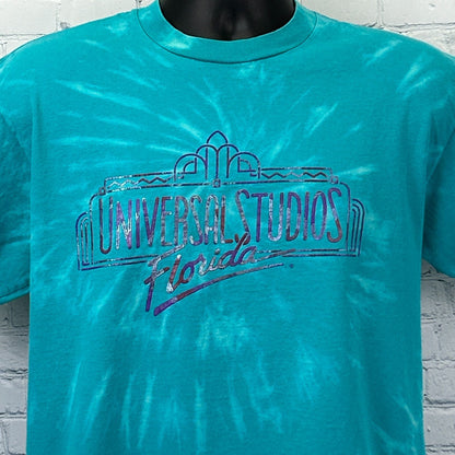 Vintage 90s Universal Studios Florida T Shirt Made In USA Tie Dye Blue L Large
