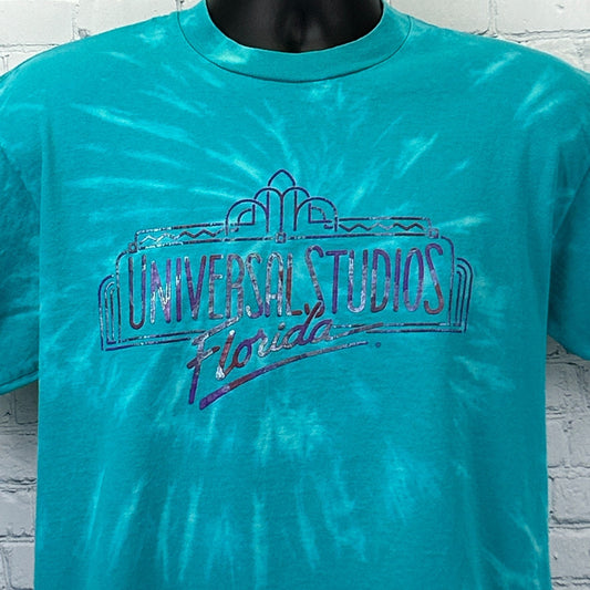 Vintage 90s Universal Studios Florida T Shirt Made In USA Tie Dye Blue L Large