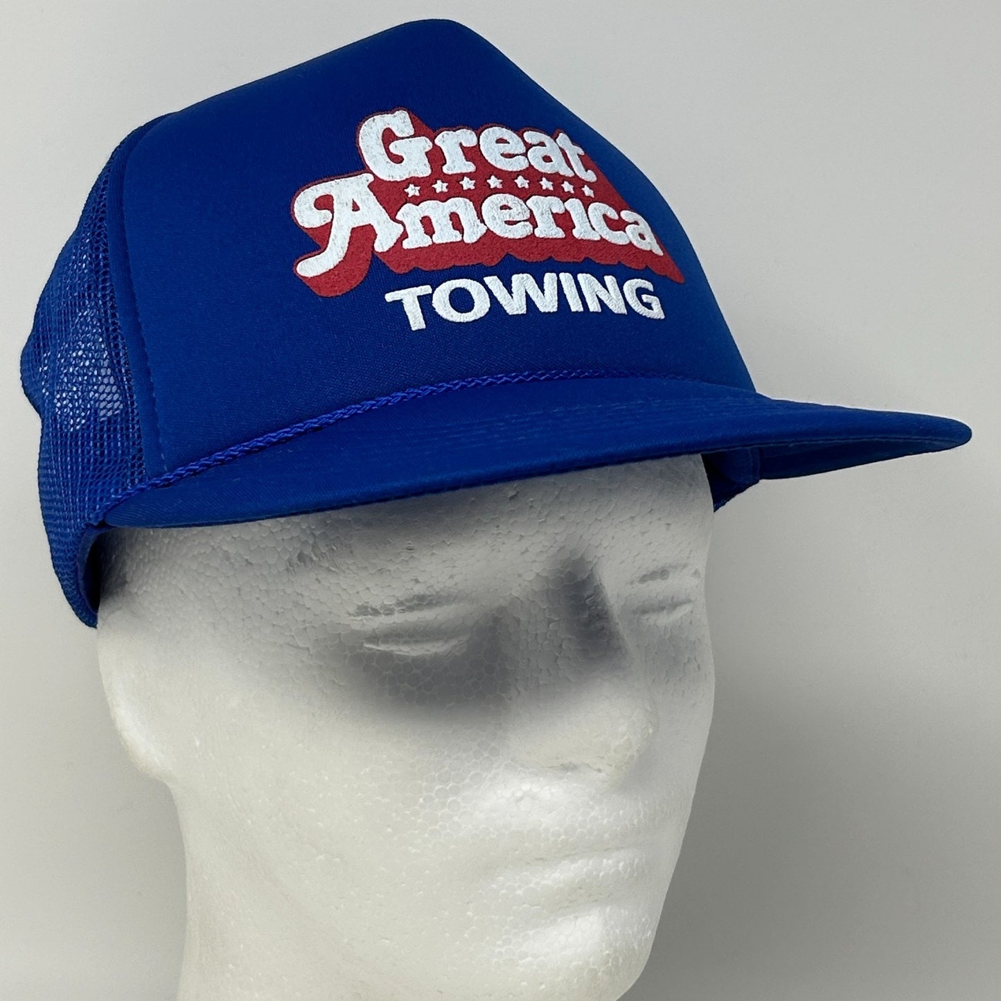 Vintage 90s Great American Towing Trucker Hat Baseball Cap Blue Mesh Snapback