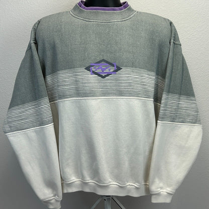 Sudadera con efecto capas vintage, manga larga, rayas, años 90, para hombre, color gris