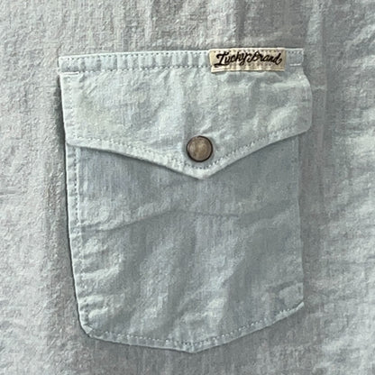 Lucky Brand Pearl Snap Button Front Shirt Blue Linen Blend Short Sleeve 2XL XXL