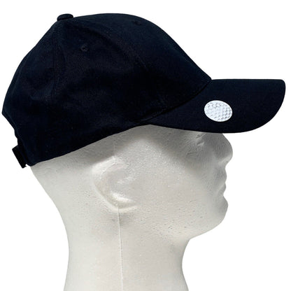 Golfing Golfer Solid Black Strapback Hat Magnetic Golf Ball Marker Baseball Cap