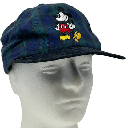 Mickey Mouse Plaid Flannel Hat Vintage 90s Blue Disney Store Baseball Cap New