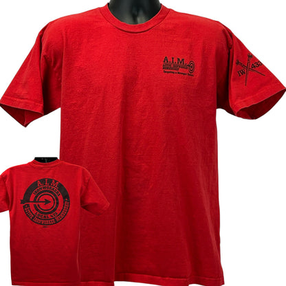 Red Bayside T-Shirt with Ironworkers logo, size large, front view, featuring A.I.M. design.