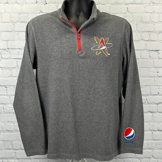 Gray Pepsi jacket featuring Albuquerque Isotopes logo on front and Pepsi logo on sleeve with red zipper detail