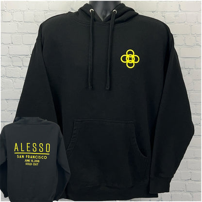 Black Alesso Hoodie with Front Logo and Chest Print from San Francisco 2018, Size Large