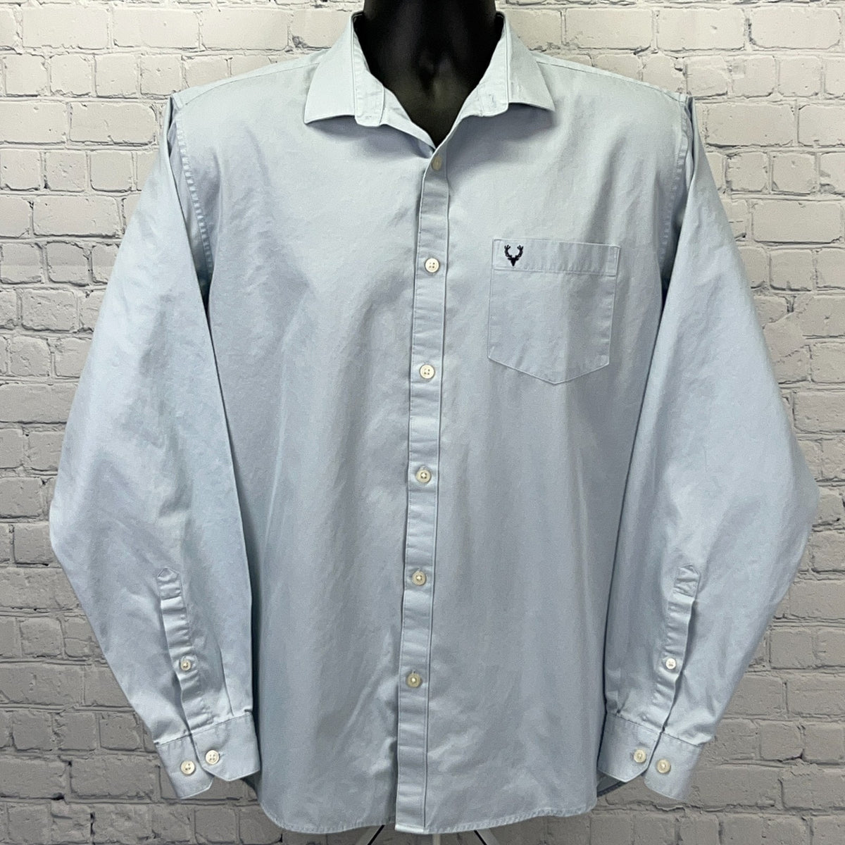 Allen Solly Light Blue Long Sleeve Shirt with Pocket and Logo on Front, Size Large