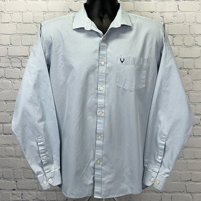 Allen Solly Light Blue Long Sleeve Shirt with Pocket and Logo on Front, Size Large