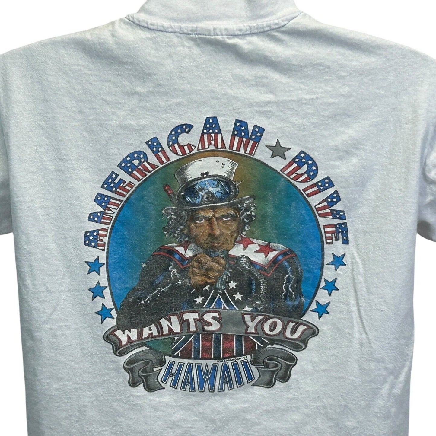 Hanes SCUBA T-Shirt in light gray featuring 'American Dive Wants You' graphic on back
