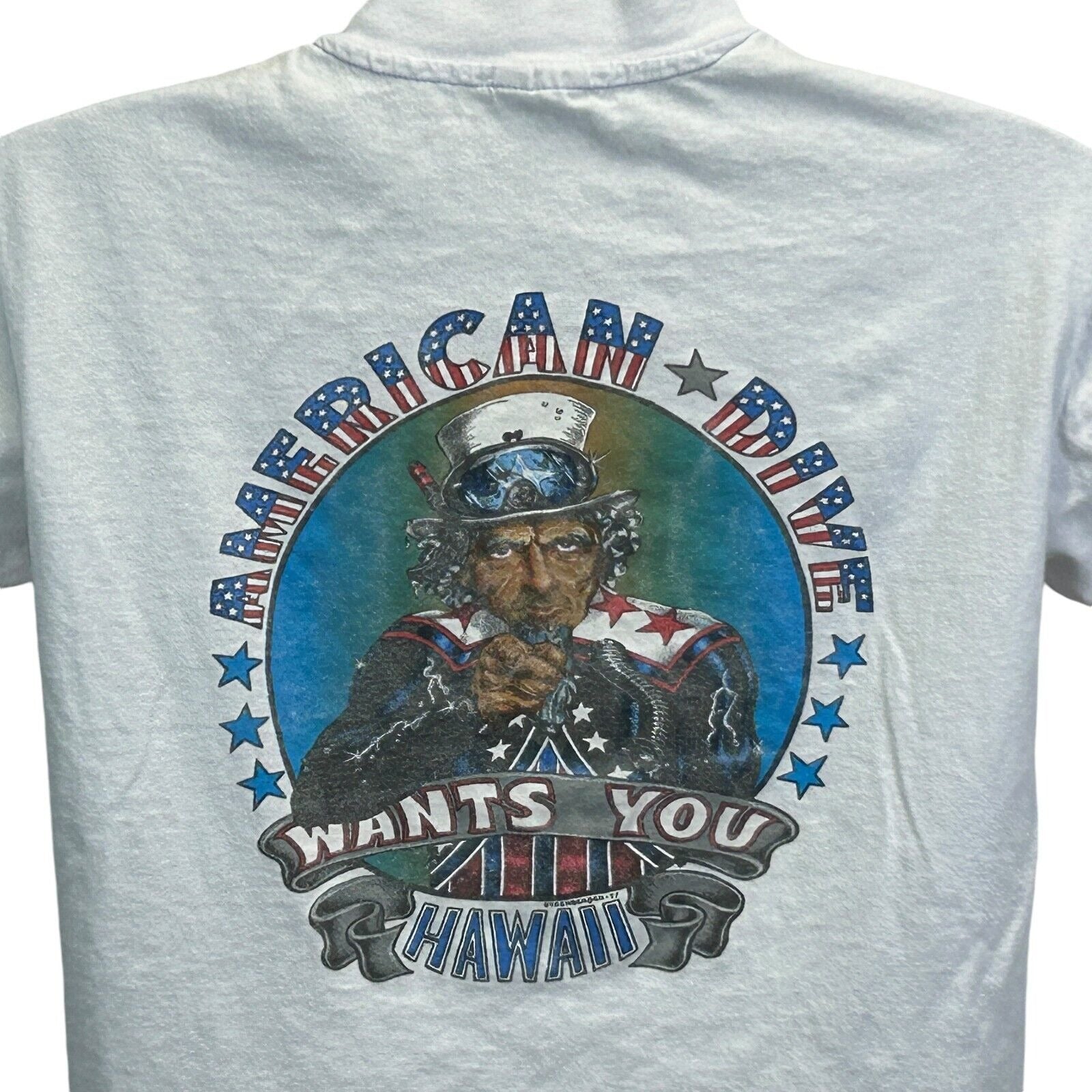 Hanes SCUBA T-Shirt in light gray featuring 'American Dive Wants You' graphic on back