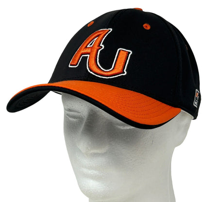 Front view of The Game black and orange cap with Anderson University logo and curved brim