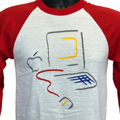 Healthknit red and white T-Shirt featuring a graphic of Apple Computers with a retro design