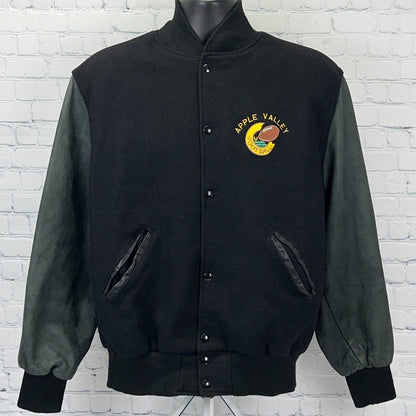 Holloway Apple Valley Football Black Vintage Varsity Jacket with Leather Sleeves and Logo
