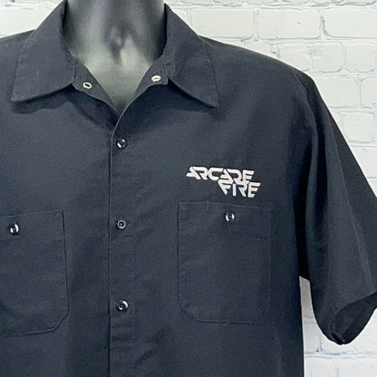 Black Arcade Fire Shirt featuring a front button closure and logo on the left chest pocket