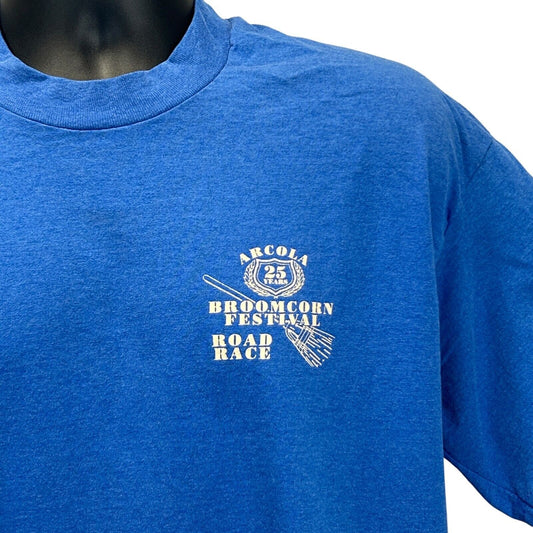 Blue Fruit of the Loom T-Shirt featuring Arcola Broom Corn Festival logo on the front
